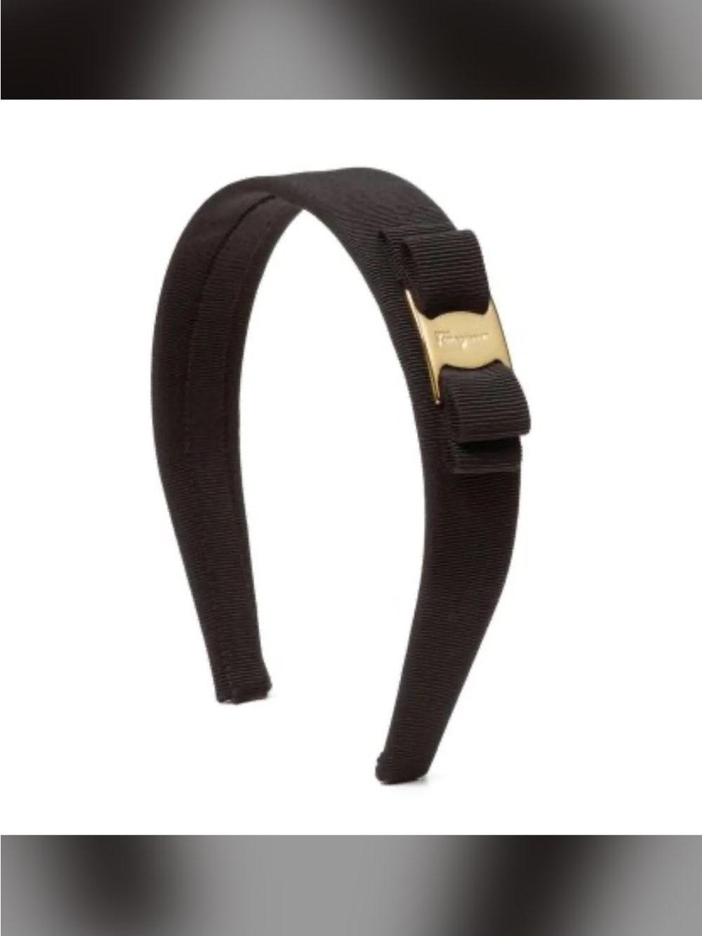 Salvatore Ferragamo Black Headband with Gold Logo Plaque